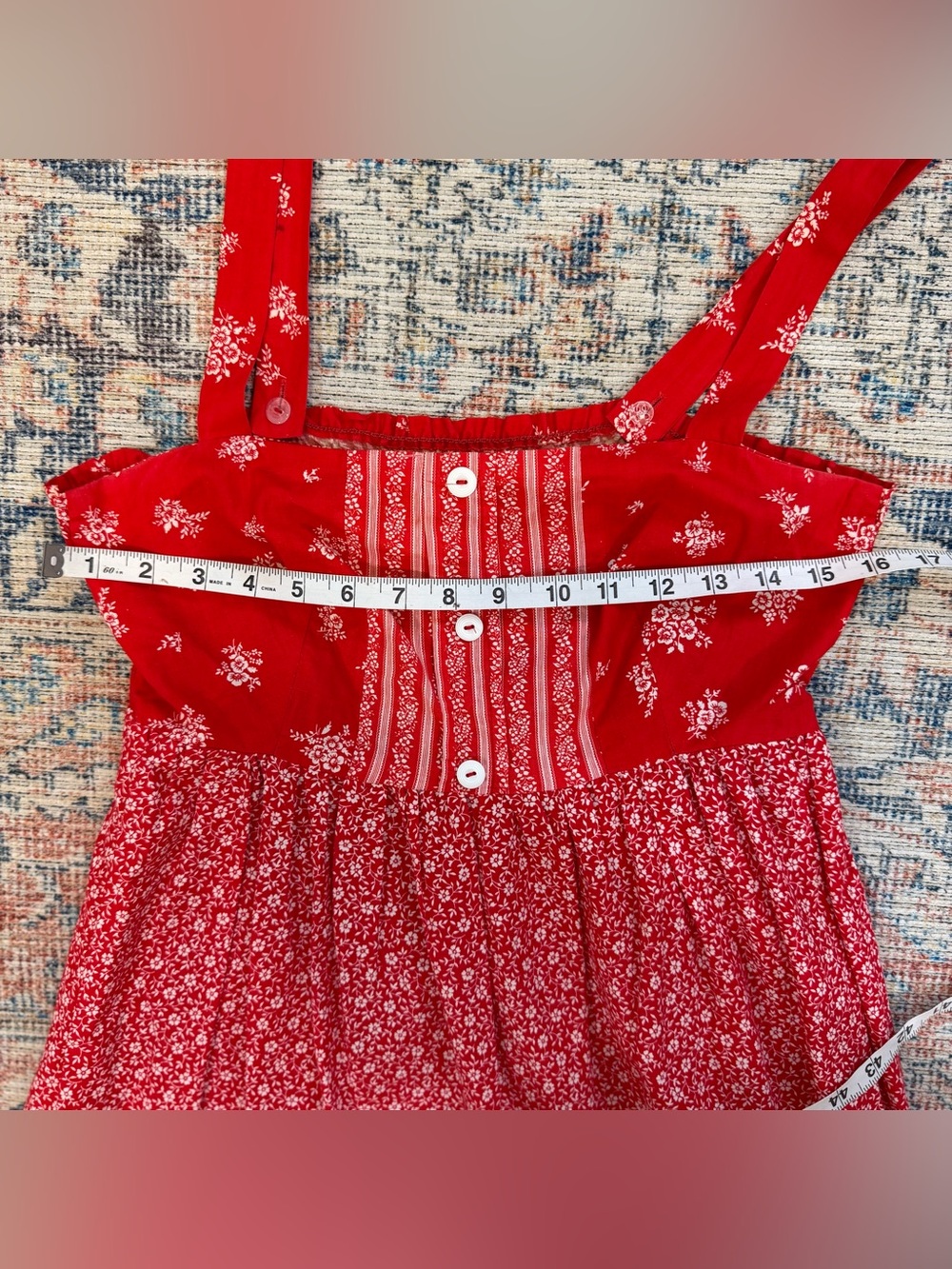 VTG 100% Cotton Union Tag Red/White Boho Cottagecore Midi Sundress S M sz 7-8 - Picture 6 of 10